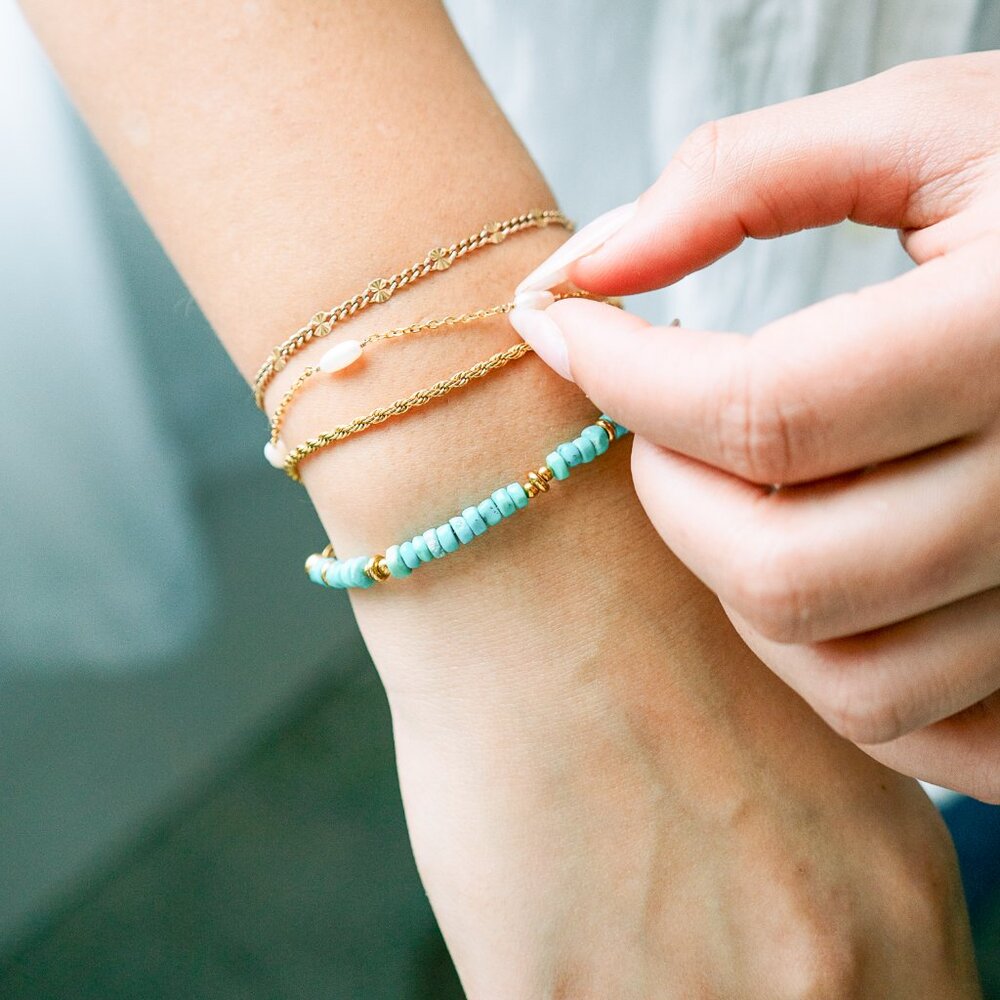 Gold Bracelet Dainty Pearl bracelet Waterproof Gold Delicate layering bracelet